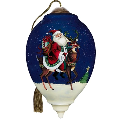 Ne'Qwa Art Jingle All the Way Santa and Reindeer Glass Christmas Ornament for only USD 55.00 | Hallmark