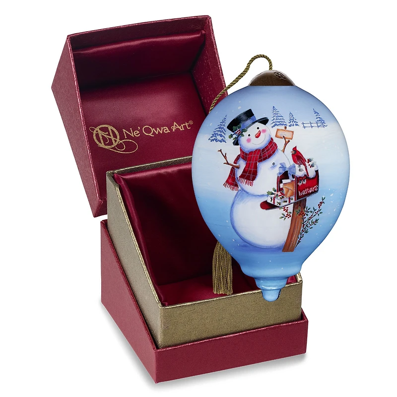 Ne'Qwa Art Christmas Wishes Snowman at Mailbox Glass Ornament for only USD 35.00 | Hallmark