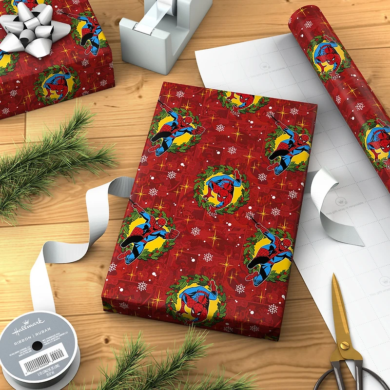 Marvel Spider-Man in Wreath on Red Jumbo Christmas Wrapping Paper Roll, 70 sq. ft. for only USD 9.99 | Hallmark