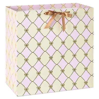 15" Gold Bow Lattice on Pink and Cream Extra-Deep Gift Bag for only USD 6.79 | Hallmark