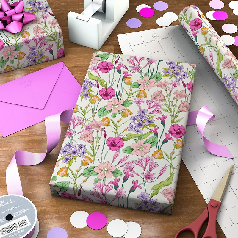 Spring Flowers on White Wrapping Paper Roll, 20 sq. ft. for only USD 4.99 | Hallmark