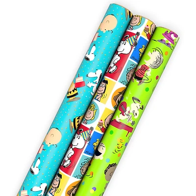Peanuts® Party Fun 3-Pack Assorted Wrapping Paper Roll Bundle, 60 sq. ft. total for only USD 16.99 | Hallmark