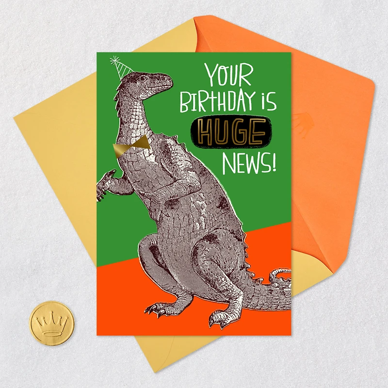 Huge News Party Dinosaur Funny Birthday Card for Kids for only USD 2.99 | Hallmark