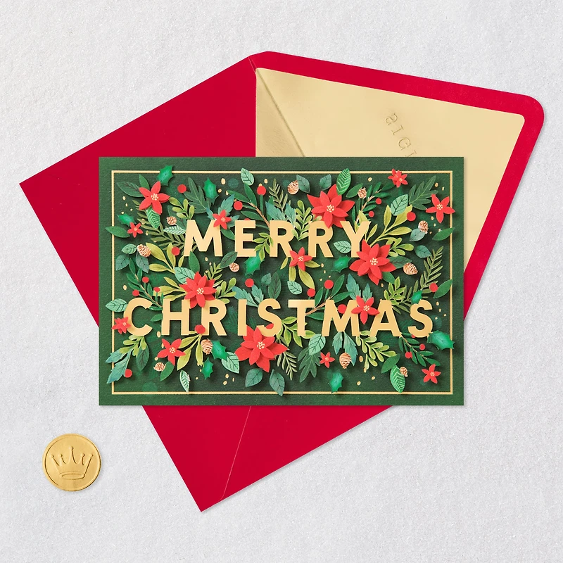 Merry Christmas Poinsettias and Holly Christmas Card for only USD 9.59 | Hallmark