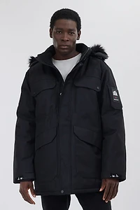 Faux Fur Lined Parka Jacket - Black