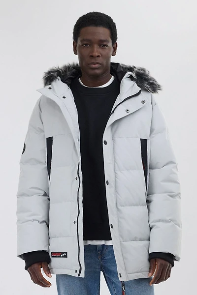 Faux Fur Trim Puffer Parka Jacket - Stone