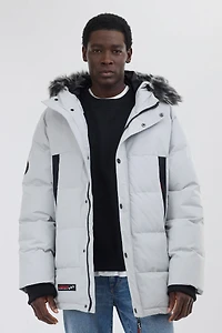 Faux Fur Trim Puffer Parka Jacket - Stone