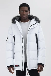 Faux Fur Trim Puffer Parka Jacket - White