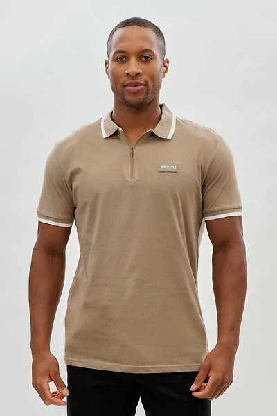 1/4 Zip Stripe Polo Shirt - Camel