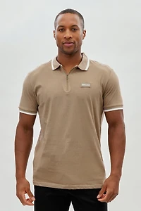 1/4 Zip Stripe Polo Shirt - Camel