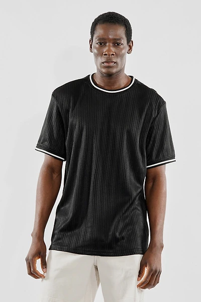 For Him London Stripe Detail Ribbed Crewneck Tee