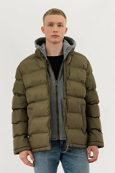 Fleece Quilted Bomber Jacket - Olive