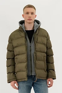 Fleece Quilted Bomber Jacket - Olive