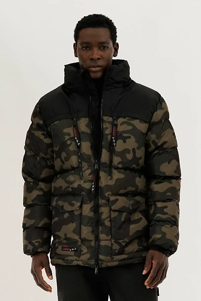 Canada Weather Gear Colour Block Camo Puffer Bomber Jacket - Olive