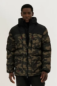 Canada Weather Gear Colour Block Camo Puffer Bomber Jacket - Olive