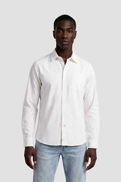 Long Sleeve Button Up Casual Shirt - White