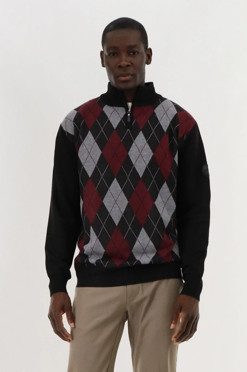 Canada Weather Gear 1/4 Zip Argyle Pullover Sweater - Burgundy