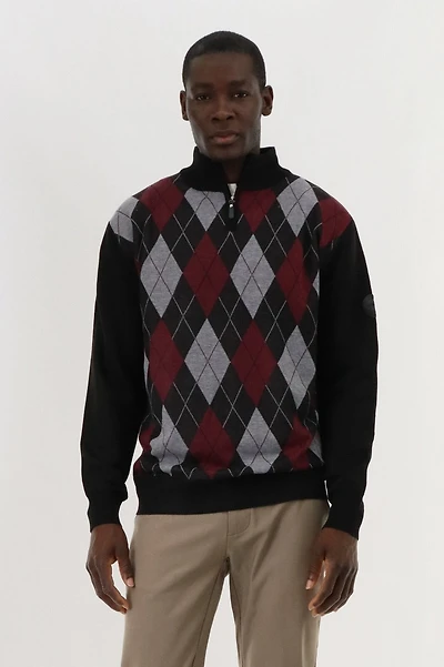 Canada Weather Gear 1/4 Zip Argyle Pullover Sweater - Burgundy