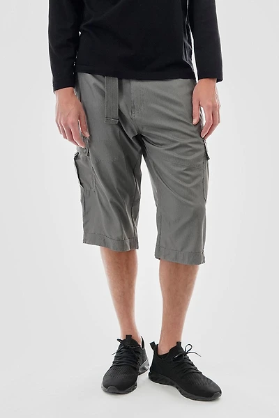 Belted Striped Cargo Shorts - Grey