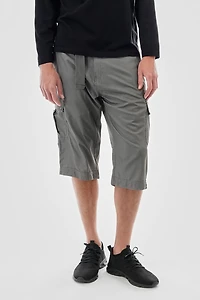 Belted Striped Cargo Shorts - Grey