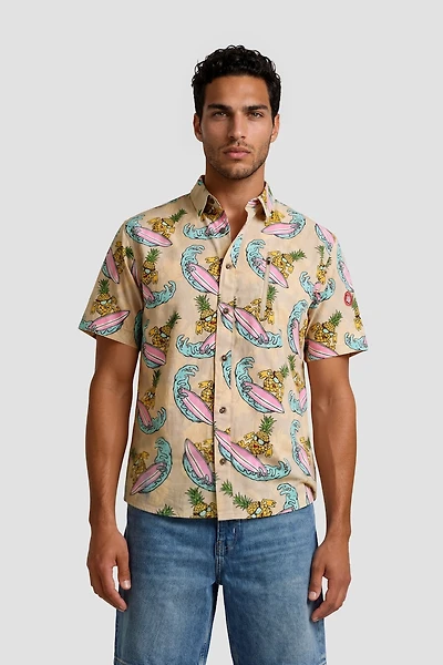 Pineapple Print Short Sleeve Button Up Casual Shirt - Multi