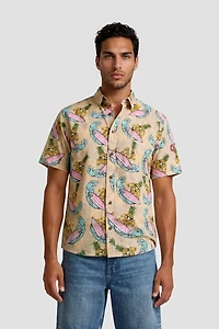 Pineapple Print Short Sleeve Button Up Casual Shirt - Multi