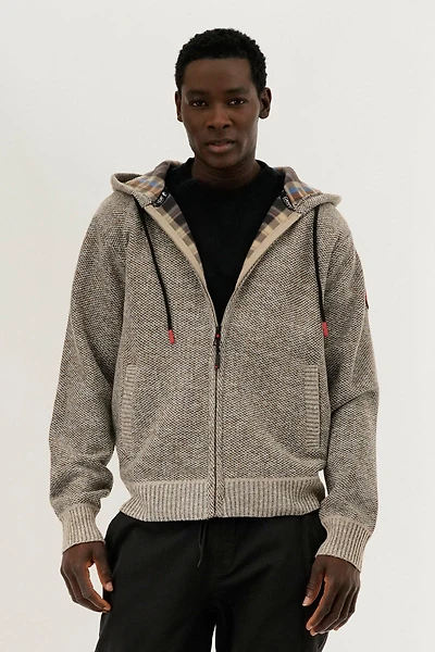 Plaid Lined Zip Up Knit Hoodie