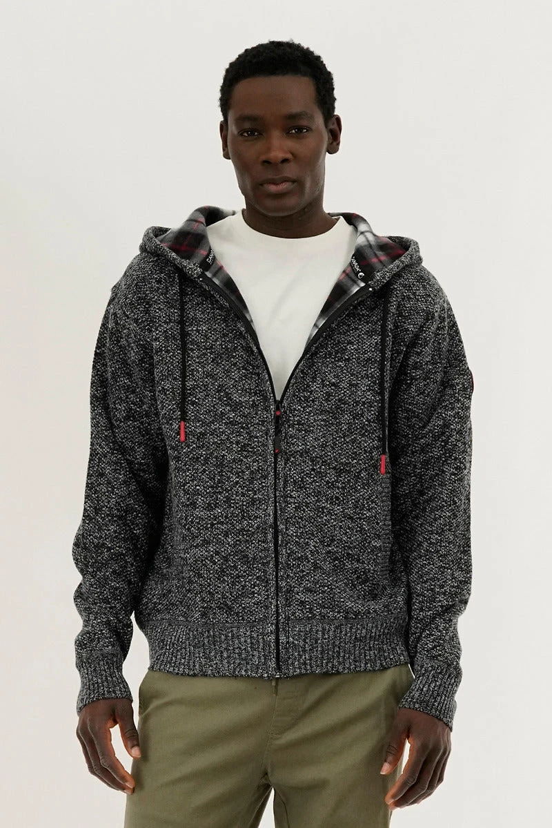 Canada Weather Gear Plaid Lined Zip Up Knit Hoodie