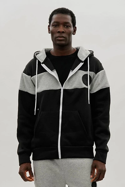 Colour Block Zip Up Hoodie - Black