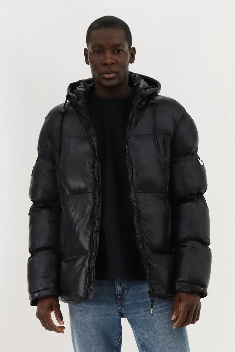 Super Triple Goose Shiny Puffer Parka Jacket - Black