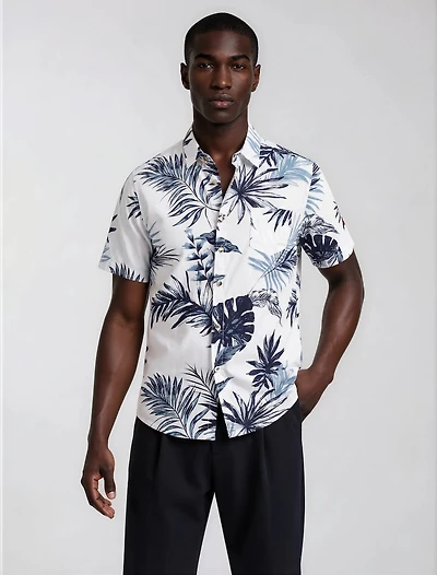 Printed Short Sleeve Shirt - White