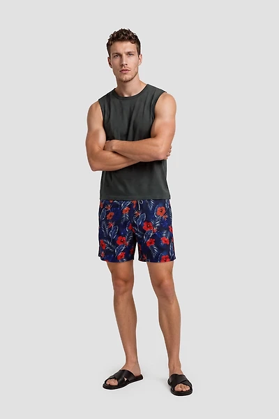 Flower Print Swim Shorts With Drawstrings - Multi