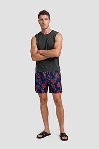 Flower Print Swim Shorts With Drawstrings - Multi