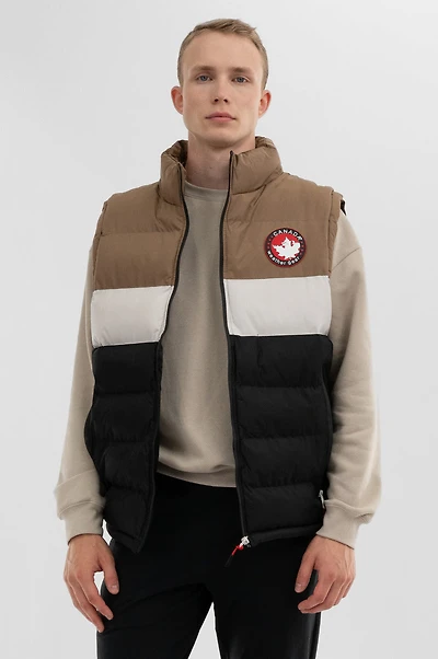 Colour Block Puffer Vest - Taupe