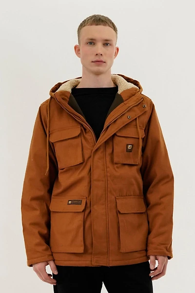 Canvas Sherpa Lined Parka Jacket - Brown