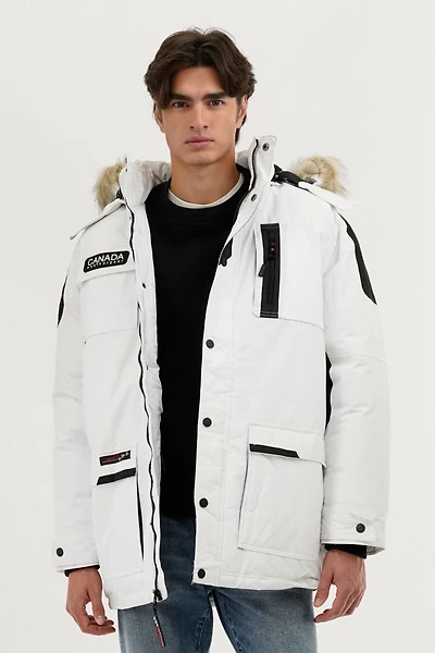 Faux Fur Lined Arctic Parka Jacket - White
