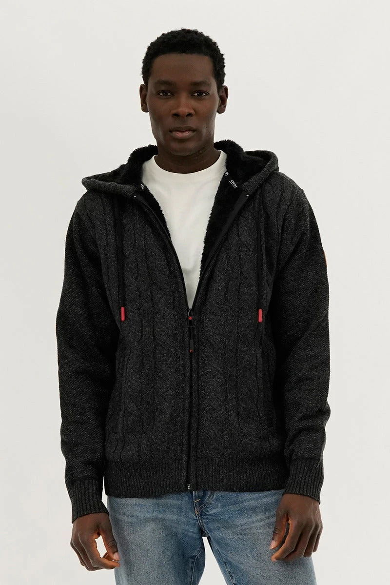 Cable Knit Zip Up Hoodie - Grey