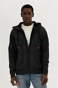 Cable Knit Zip Up Hoodie - Grey