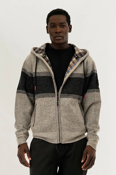 Plaid Lined Striped Zip Up Hoodie