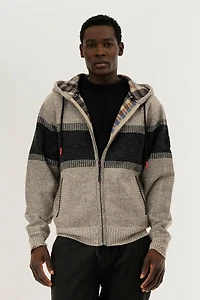 Plaid Lined Striped Zip Up Hoodie