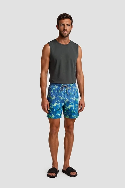 Plant Print Swim Shorts With Drawstrings - Multi