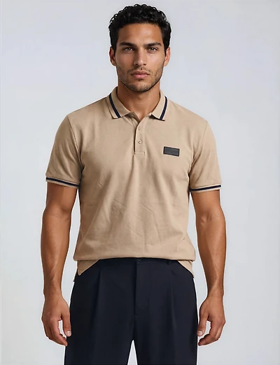 Classic Contrast Polo - Camel