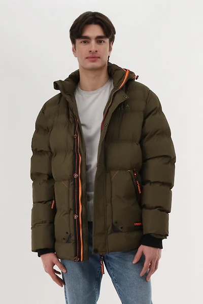 Contrast Zip Puffer Bomber Jacket - Olive