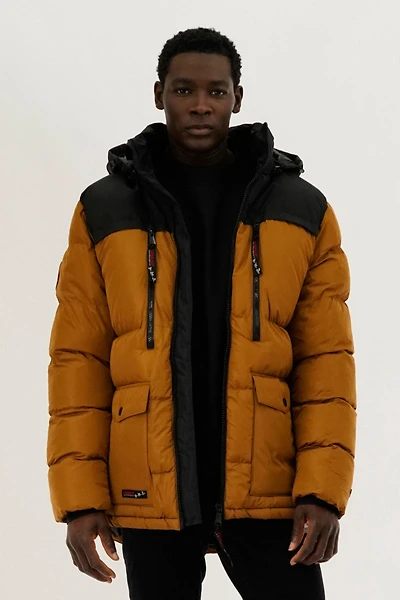 Colour Block Puffer Bomber Jacket - Caramel