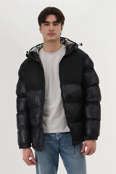 Canada Weather Gear Hooded Shiny Bomber Jacket - Black