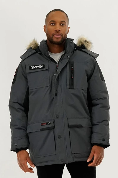 Faux Fur Lined Arctic Parka Jacket - Grey
