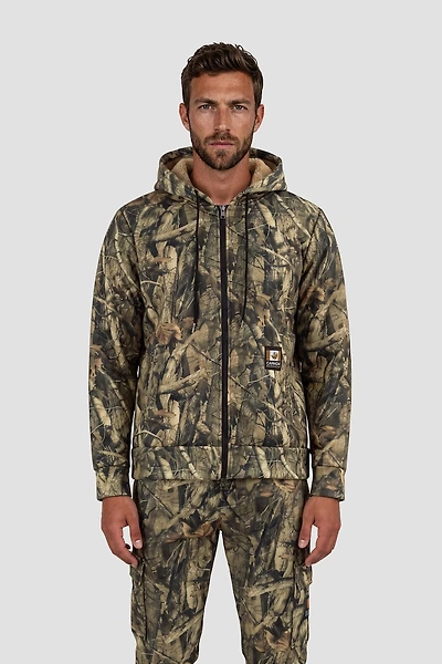Long Sleeve Camo Print Zip-Up Hoodie - Olive