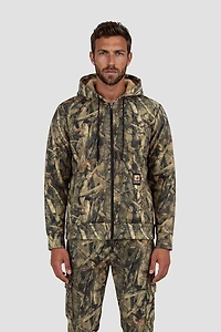 Long Sleeve Camo Print Zip-Up Hoodie - Olive
