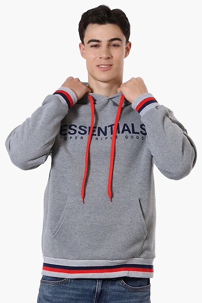 Striped Cuff Detail Hoodie - Grey
