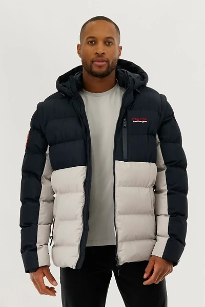 Colour Block Zip Off Sleeve Bomber Jacket - Navy